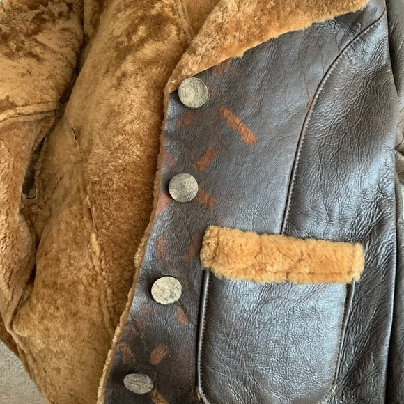 Brown Genuine Leather Shearling Jacket - Picture 5 of 12